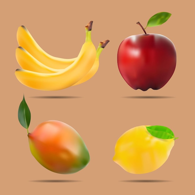 Vector realistic fruit set collections vector