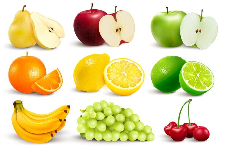 Vector realistic fruits element set collection