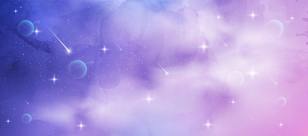 Realistic galaxy background with abstract planets and nebula