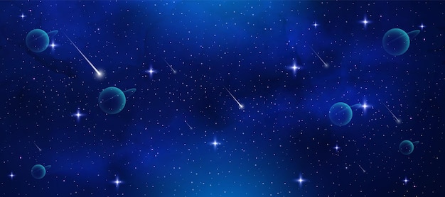 Vector realistic galaxy background with stars and planets