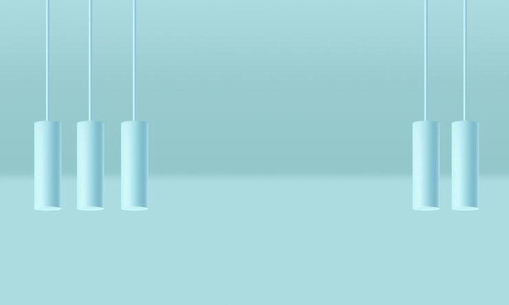 Vector realistic geometric forme scene, blue background, minimal forme isolated, abstract banner, cylinder lights illustration