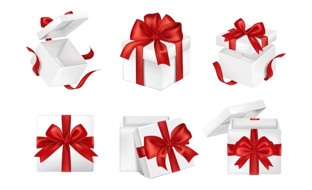 Realistic gift box collection on transparent background