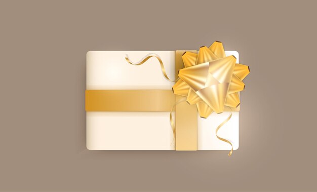 Vector realistic gift box with gold ribbons and bow.