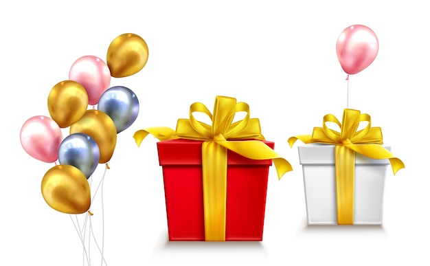 Realistic gift boxes and balloons