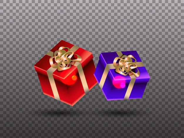 realistic gift boxes with golden ribbon in png background