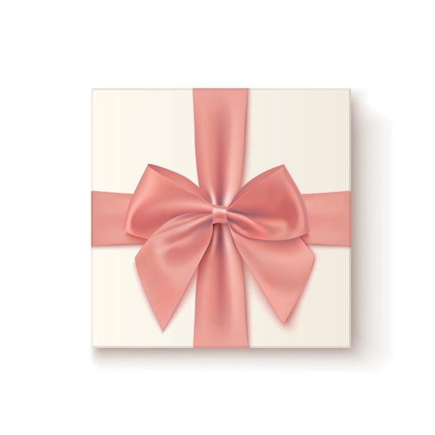 Realistic gift icon with pink bow isolated on white background.