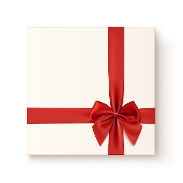 Vector realistic gift icon with red ribbon an bow, top view.  illustration.