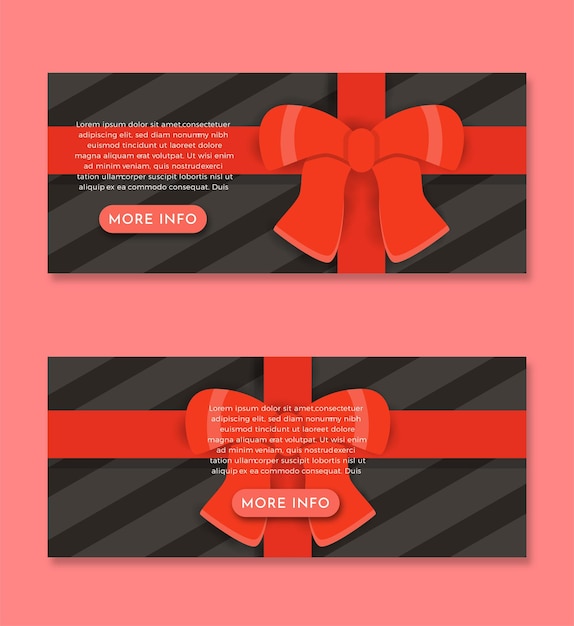 Realistic gift packaging red ribbon banner set design template