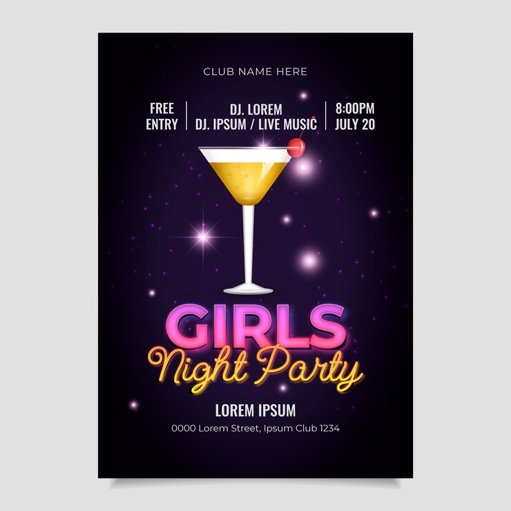 Vector realistic girls night party flyer