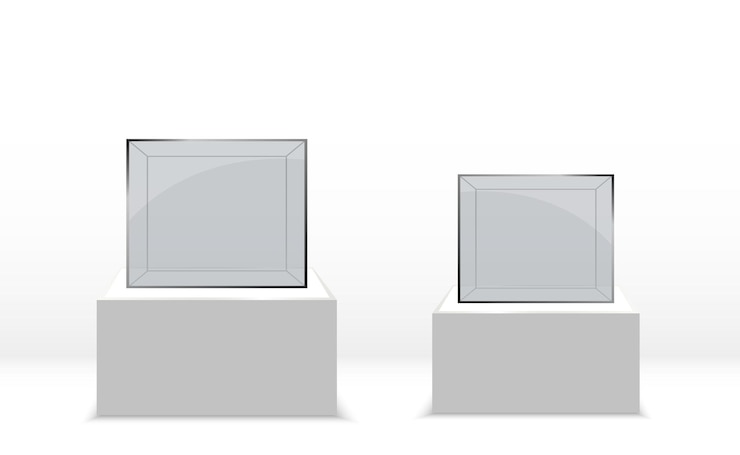 Vector realistic glass box or container on a white stand