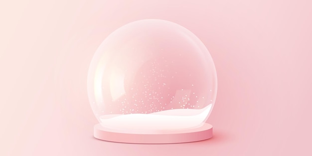 Globo di neve di vetro realistico di natale con decorazione magica invernale o palla di neve