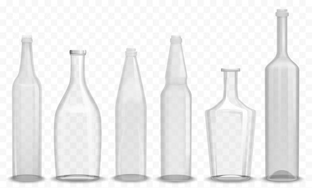 Vector realistic glass empty bottle in various  set