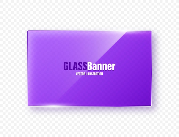 Vettore realistico telaio di vetro violetto striscia di vetro trasparente con flares e evidenzia acrilico lucido