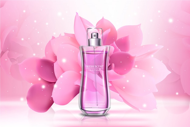 Realistic glass Perfume advertising banner   template