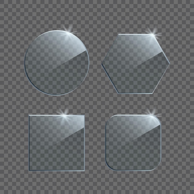 Vettore lastre di vetro realistiche isolate su sfondo trasparente.