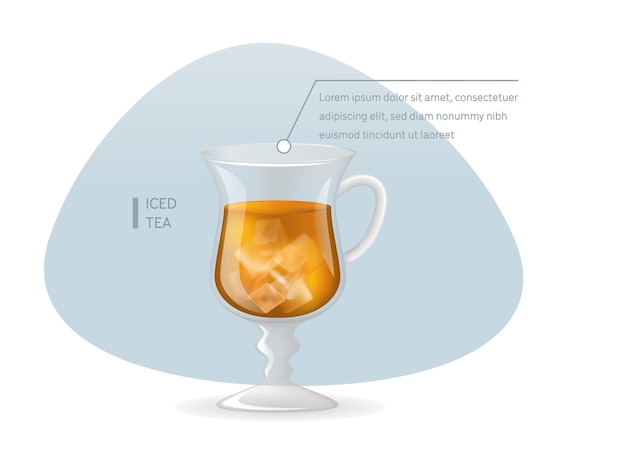 Реалистичная стеклянная прозрачная кружка холодного чая со льдом инфографики на светлом фоне вектор