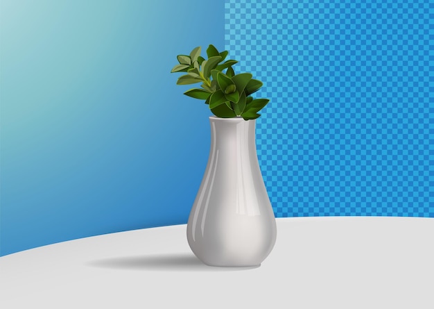 Realistic glass vase with bunches of lavender flowers on white background isolated vector illustrati