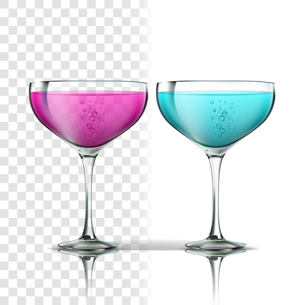 Realistic glass with beverage cocktail