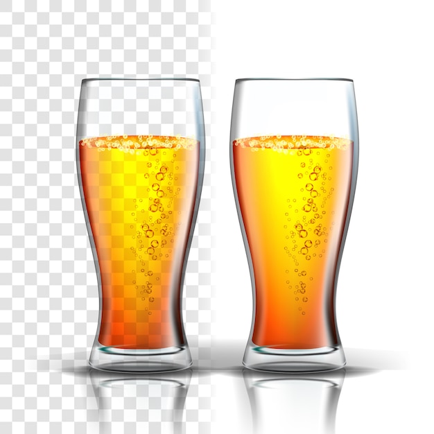 Vector realistic glass with bubbles lager beer