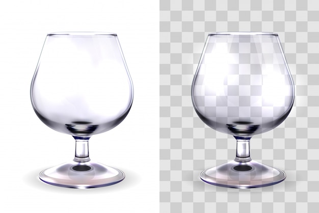 Realistic glasses for alcohol, snifter,  isolated