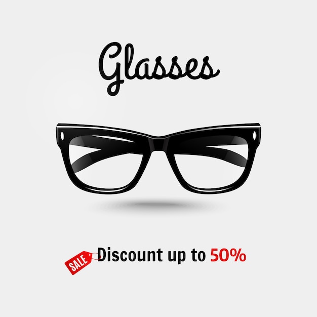 Realistic glasses, sale banner.