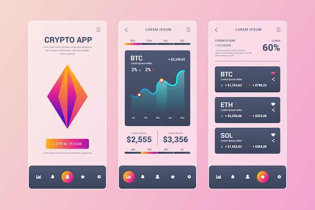 Modello di app mobile realistico di glassmorphism