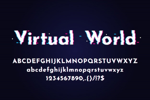 Realistic glitch font alphabet