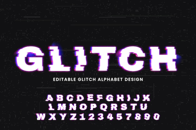 Realistic glitch font alphabet