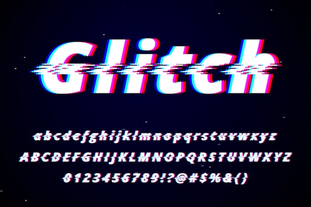 Vector realistic glitch font alphabet