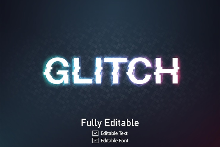Vector realistic glitch text effect for video game text for editable cyber monad vhs font
