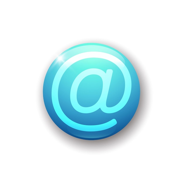 Realistic glossy button with email icon 3d vector element of blue color with shadow underneath