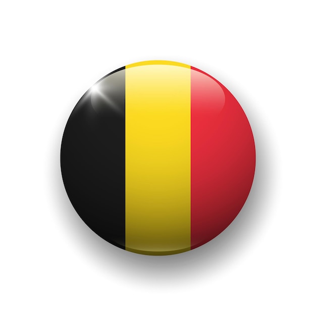 Realistic glossy button with flag of Belgium 3d vector element with shadow underneath