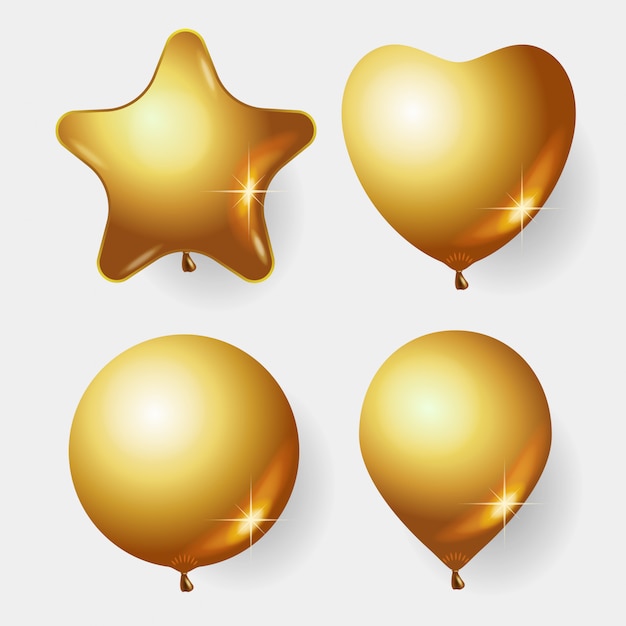 Realistic glossy golden balloon, love balloon, star balloon. balloons for birthday, festive occasions, parties, weddings.