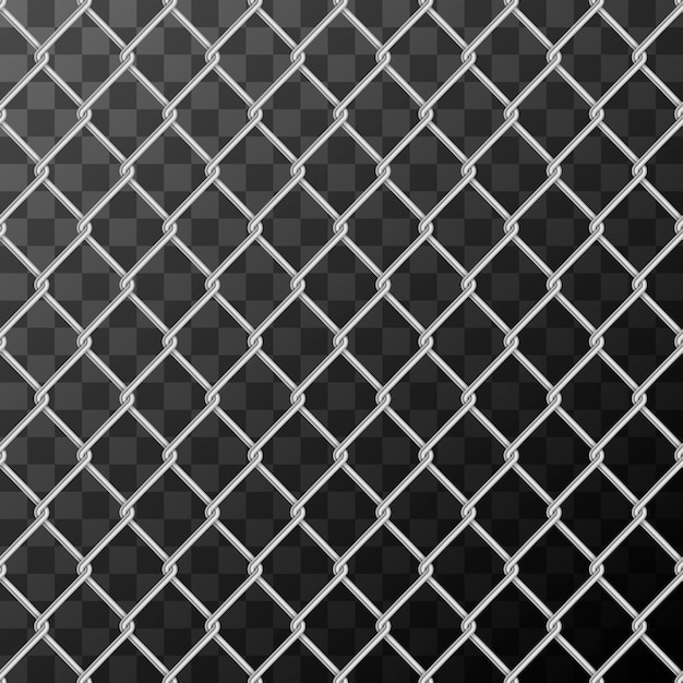 Realistic glossy metal chain link fence seamless pattern on transparent