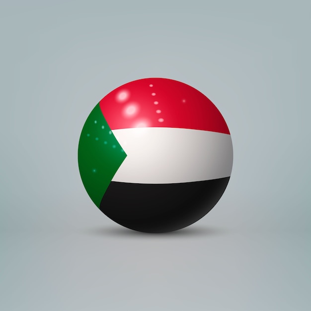 スーダンの旗が付いている現実的な光沢のあるプラスチックボール