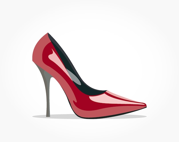 Vector realistic glossy red high heel woman shoe with shadow effect