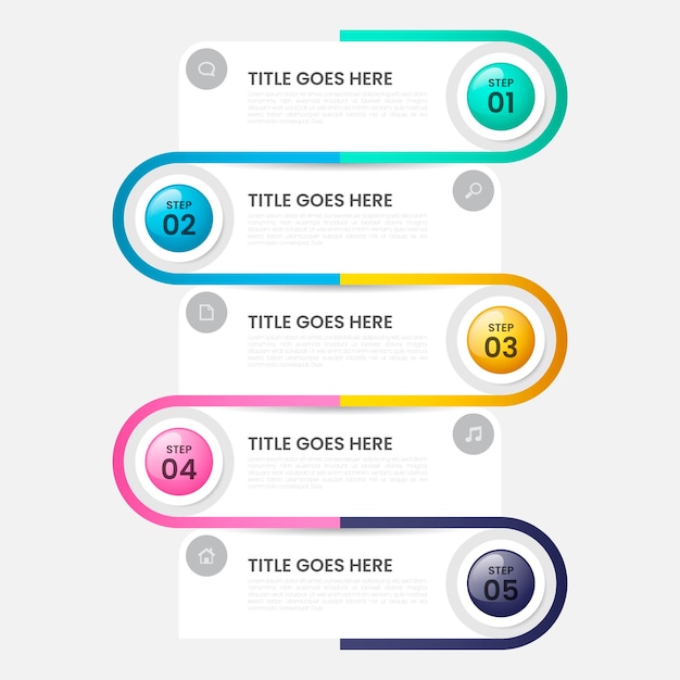 現実的な光沢のあるステップのインフォグラフィックテンプレート