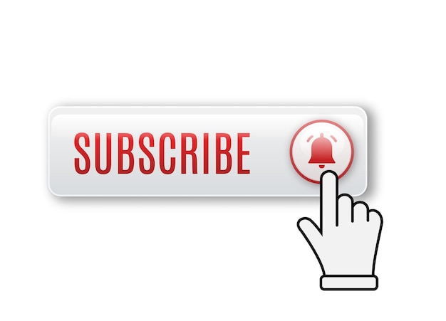 Vector realistic glossy subscribe button with bell and cursor subscribe to video channel blog and newsletter