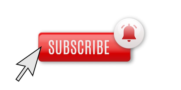 Realistic glossy subscribe button with bell and cursor Subscribe to video channel blog and newsletter