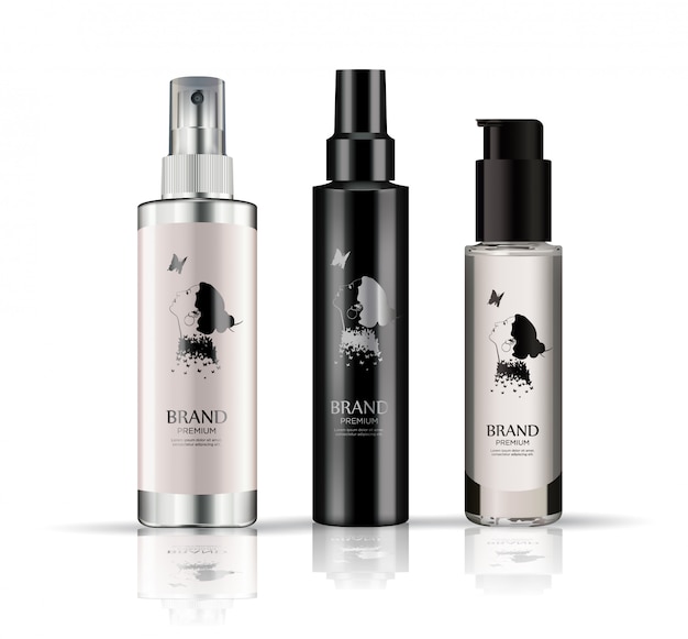 Vector realistic glossy transparent spray set.