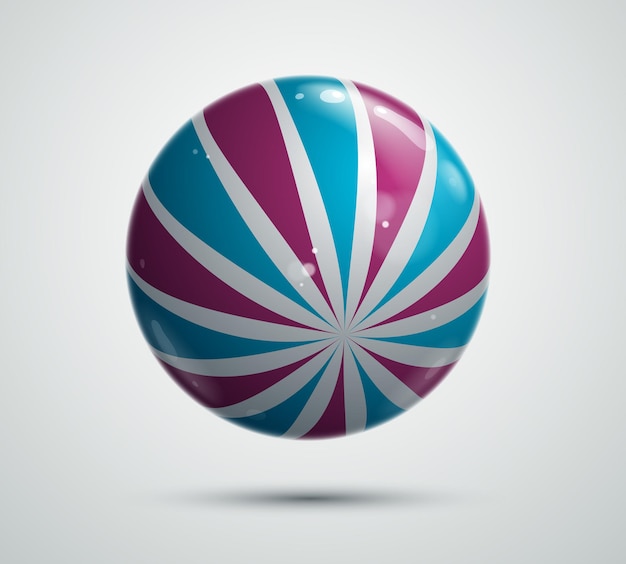 Realistic glossy vector sphere decorated with pattern, cute ball abstract graphic design element.