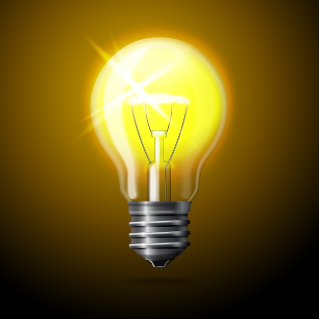 realistic glowing light bulb on dark background