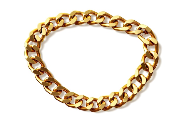 Vector realistic gold circle frame chain texture golden round chains link isolated on a white background