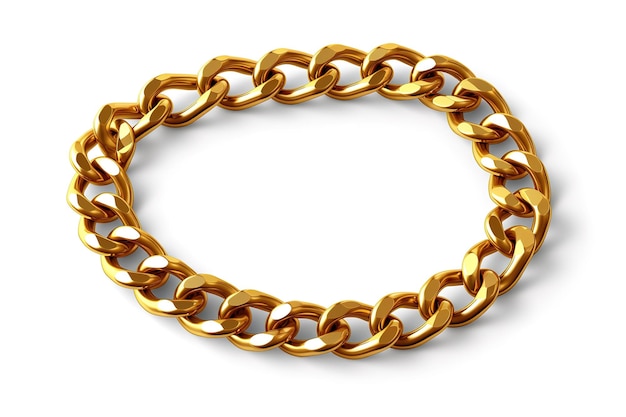 Realistic gold circle frame chain texture Golden round chains link isolated on a white background