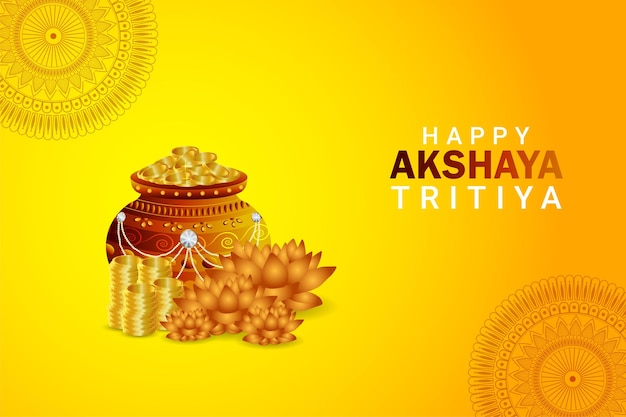 Realistic gold coin pot for happy akshaya tritiya