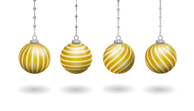 Realistic gold hanging ball christmas decoration set, with various twisting line patterns