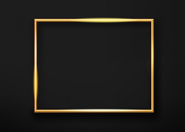 Вектор Реалистичные золотые горизонтальные блестящие фоторамки на черной стене. векторная иллюстрация