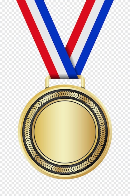 Realistic gold medal mockup Gold medal with ribbon Design winner golden medal prize Winner award medal Vector illustration