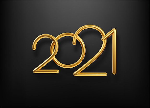 Vector realistic gold metal inscription 2021.