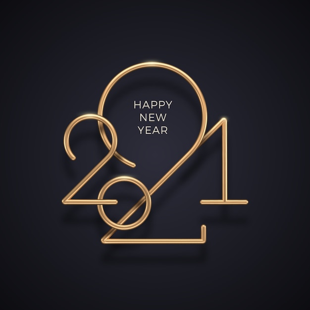 Realistic gold metal logo of year on black background